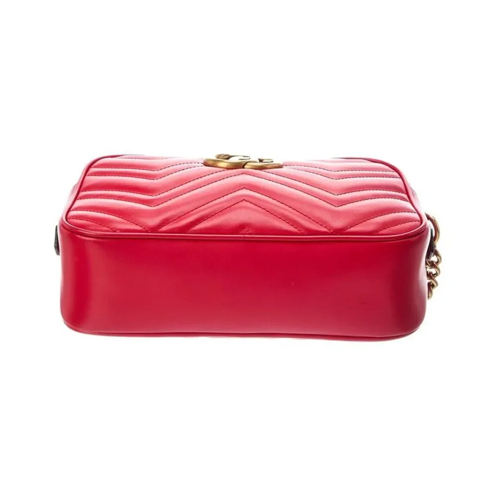 Gucci Red Matelasse Chevron Mini Gg Marmont Camera Bag (Authentic Pre-Loved)